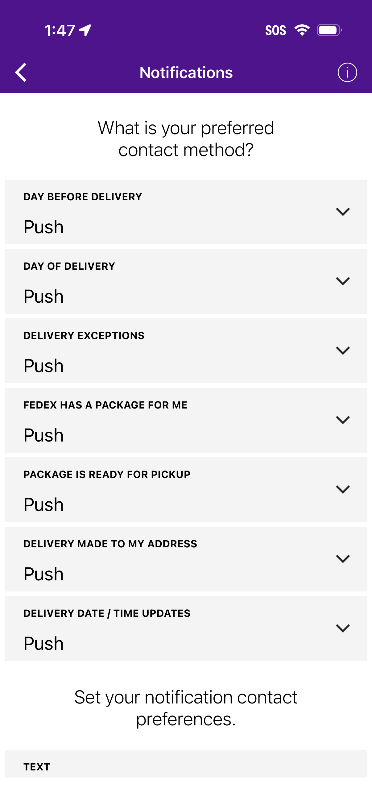 fedex notifications screenshot
